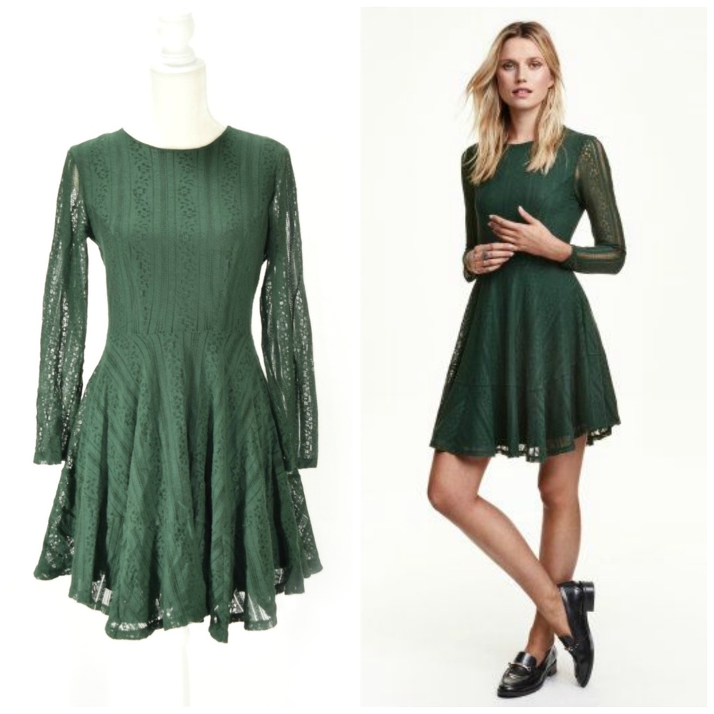 H&M Green Lace Long Sleeve Dress
